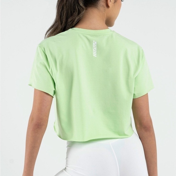 TLF Lift Oversized Gym Crop Tee Neon Lime White Large raw edge - Picture 3 of 14
